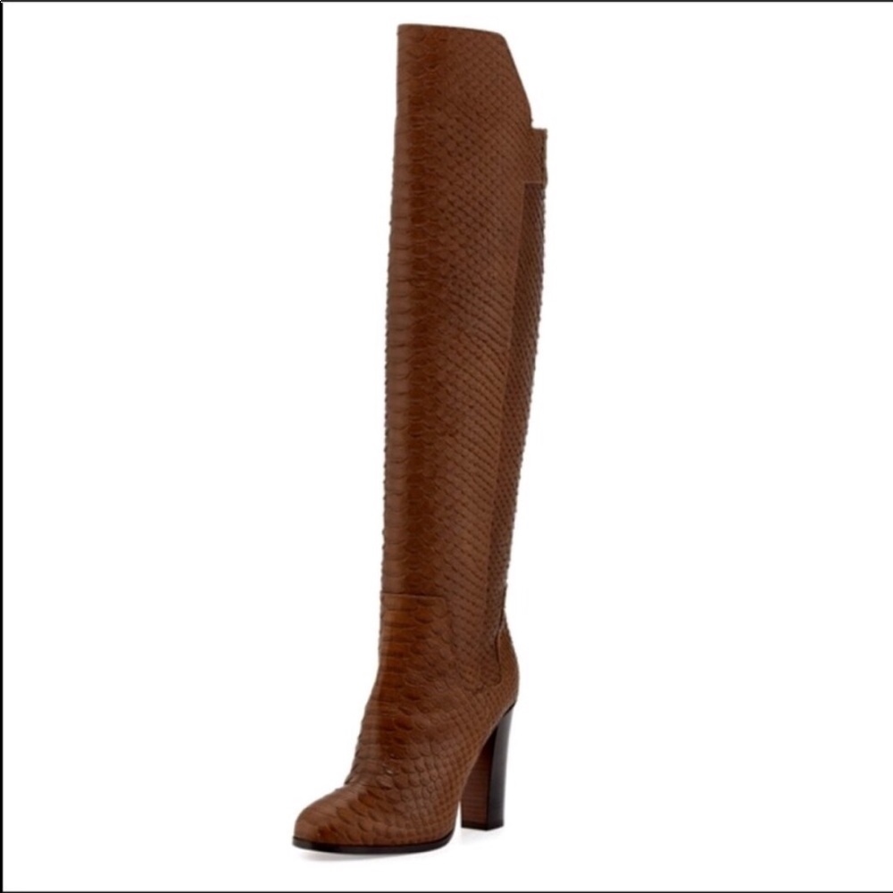Vince Brown Over-the-Knee Textured Leather Boots